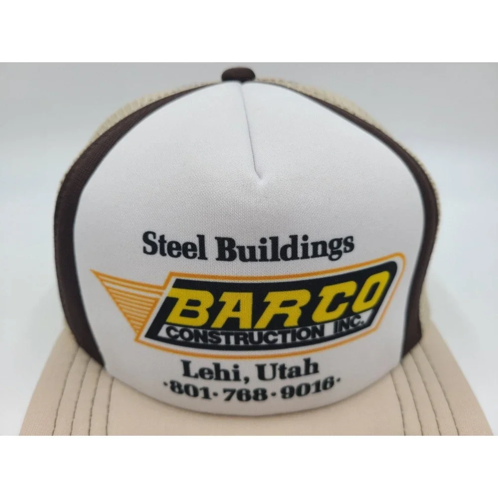 Vintage Barco Construction Steel Buildings Lehi Utah Mesh Snapback Hat Cap Beige